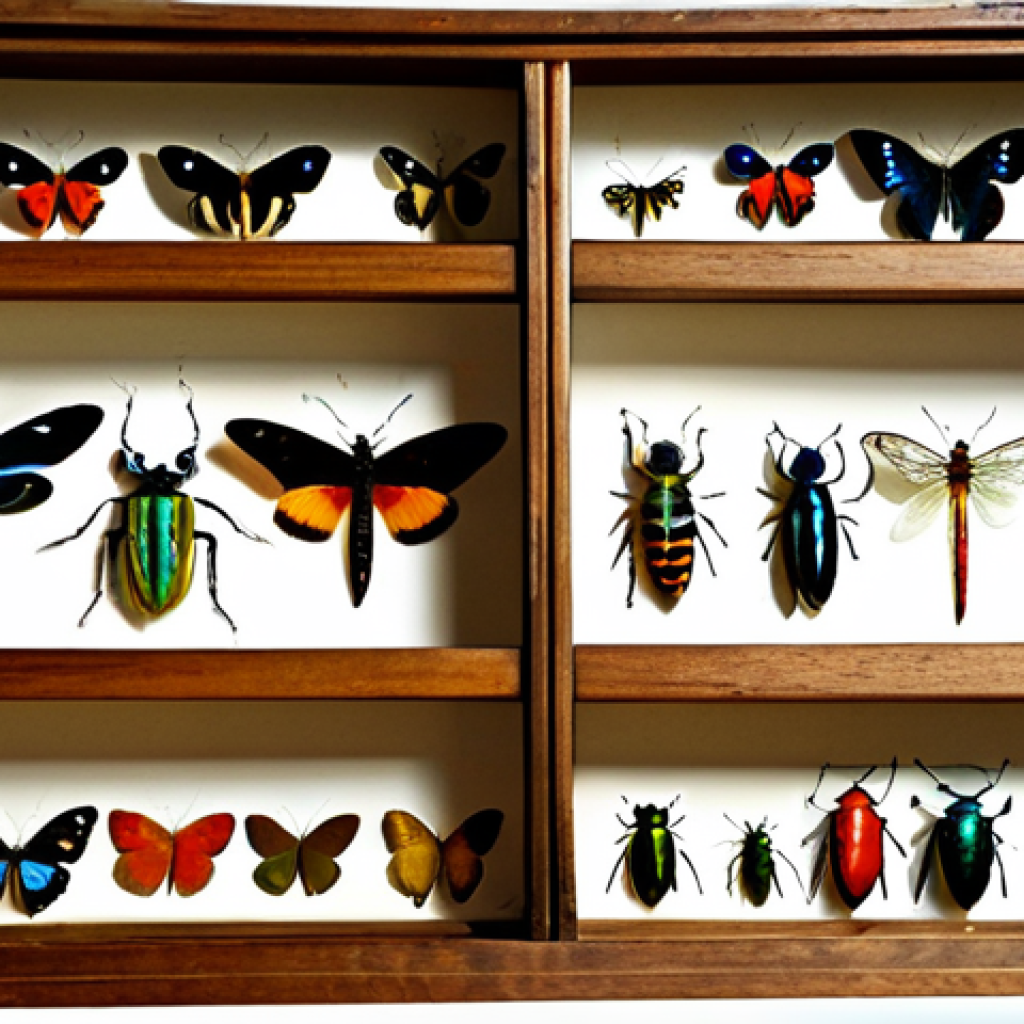 자연사 관련 수집품의 투자 가치 - Insect Collection**
"A meticulously organized insect collection displayed in vintage wooden drawers...