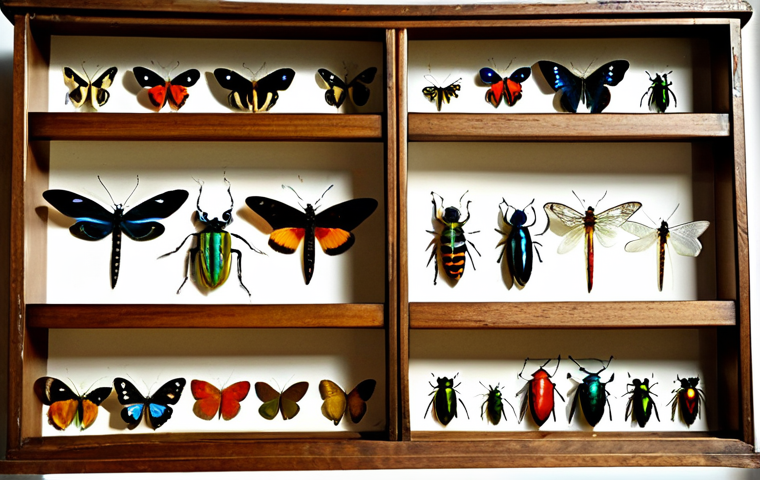 자연사 관련 수집품의 투자 가치 - Insect Collection**
"A meticulously organized insect collection displayed in vintage wooden drawers...