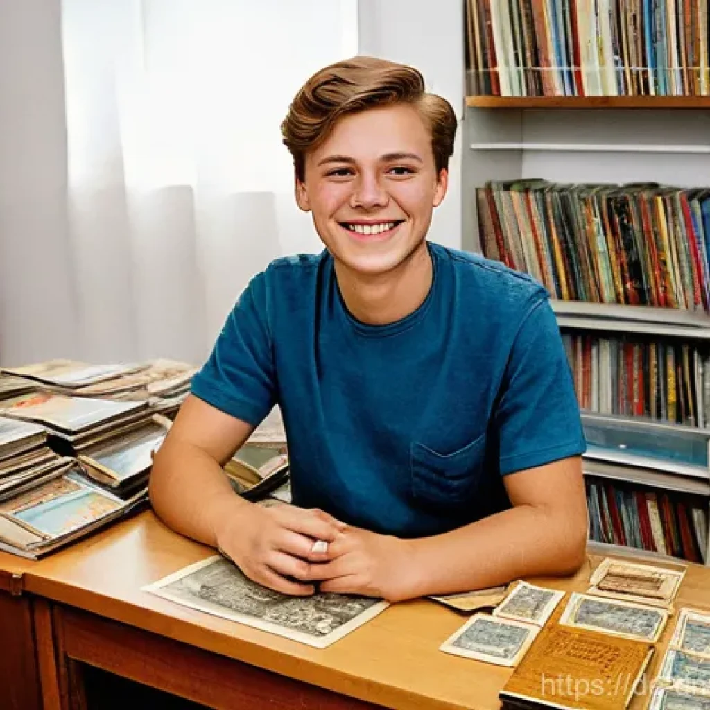 수집품 투자 시 자주 묻는 질문 - **Prompt:** A young German collector, perhaps in their late teens or early twenties, with a warm smi...