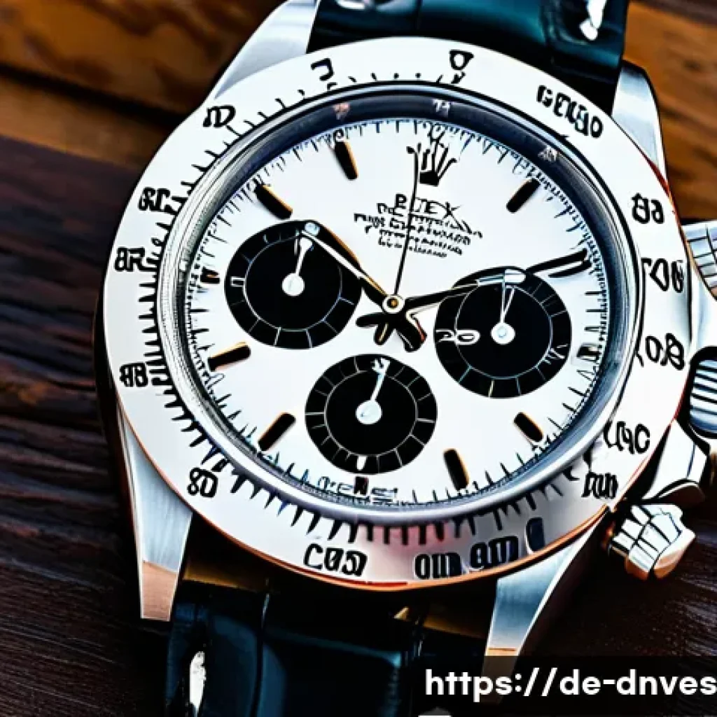 명품 시계 수집품의 투자 가치 분석 - A luxurious close-up shot of a limited edition Rolex Daytona Paul Newman wristwatch resting elegantl...