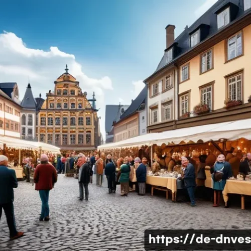 Home 31 수집품 경매의 역사와 현재 - A bustling antique auction scene in a historic German city square, featuring elegantly dressed colle...