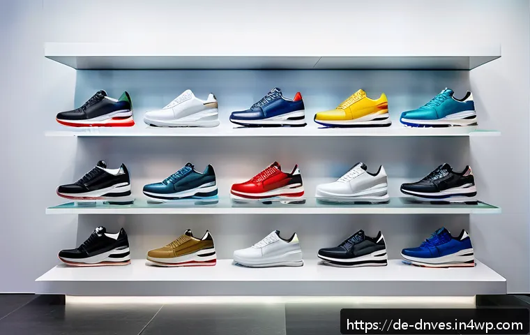 수집품 투자와 경제적 트렌드의 연결고리 - A sleek, modern display of limited edition sneakers in a high-end boutique setting, featuring a vari...