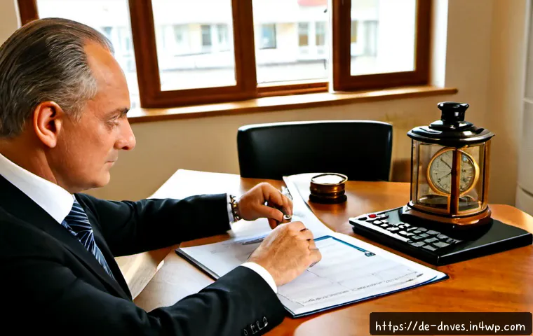 Home 17 수집품 투자 관련 세금 및 법적 사항 - Photorealistic German home office scene for collectible investment taxation, a middle-aged collector...